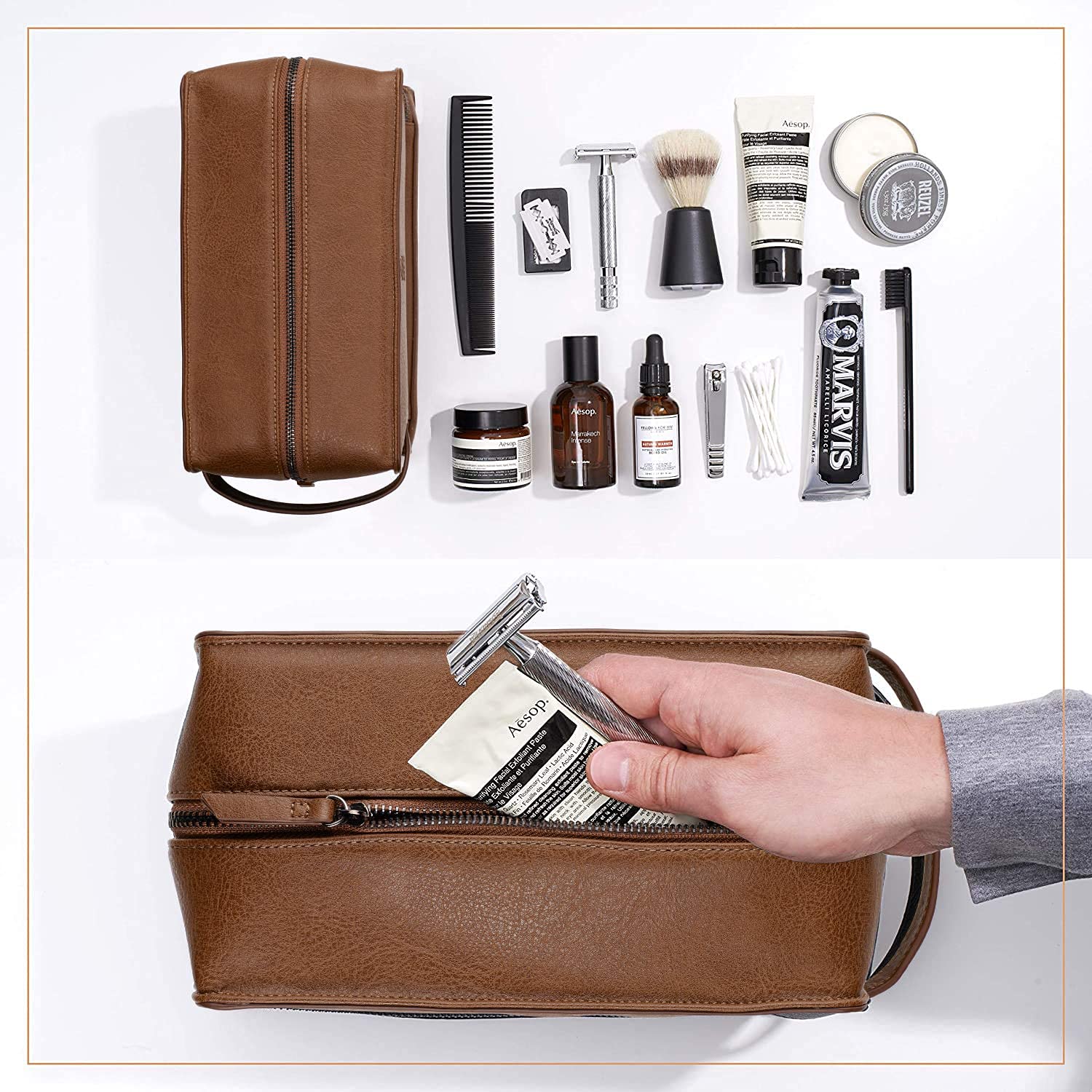 2 compartment top makeup bag